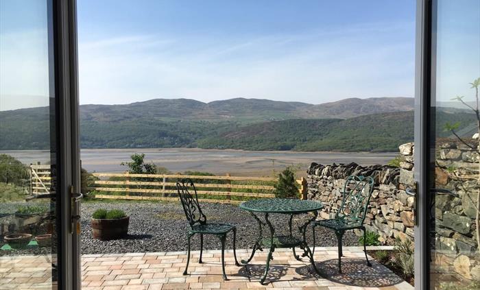 View of Mawddach Estuary from terrace of Snowdonia Holiday Cottage